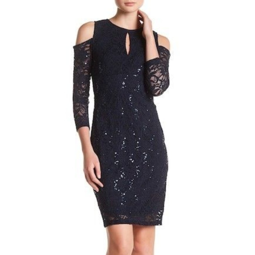NWT MARINA sequin LACE COLD SHOULDER Dress 16